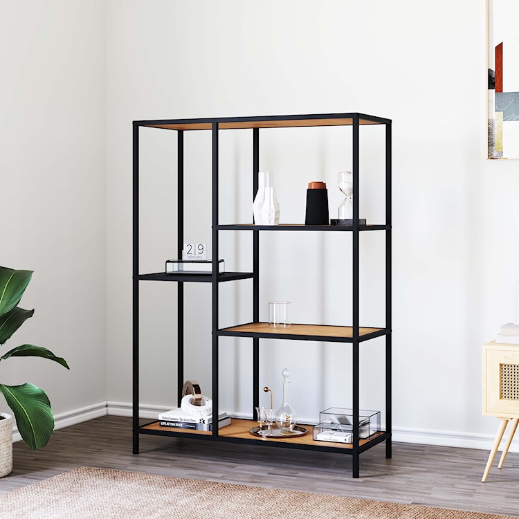 Regał otwarty Koneso 112 cm z pięcioma półkami dąb/czarny  - zdjęcie 2