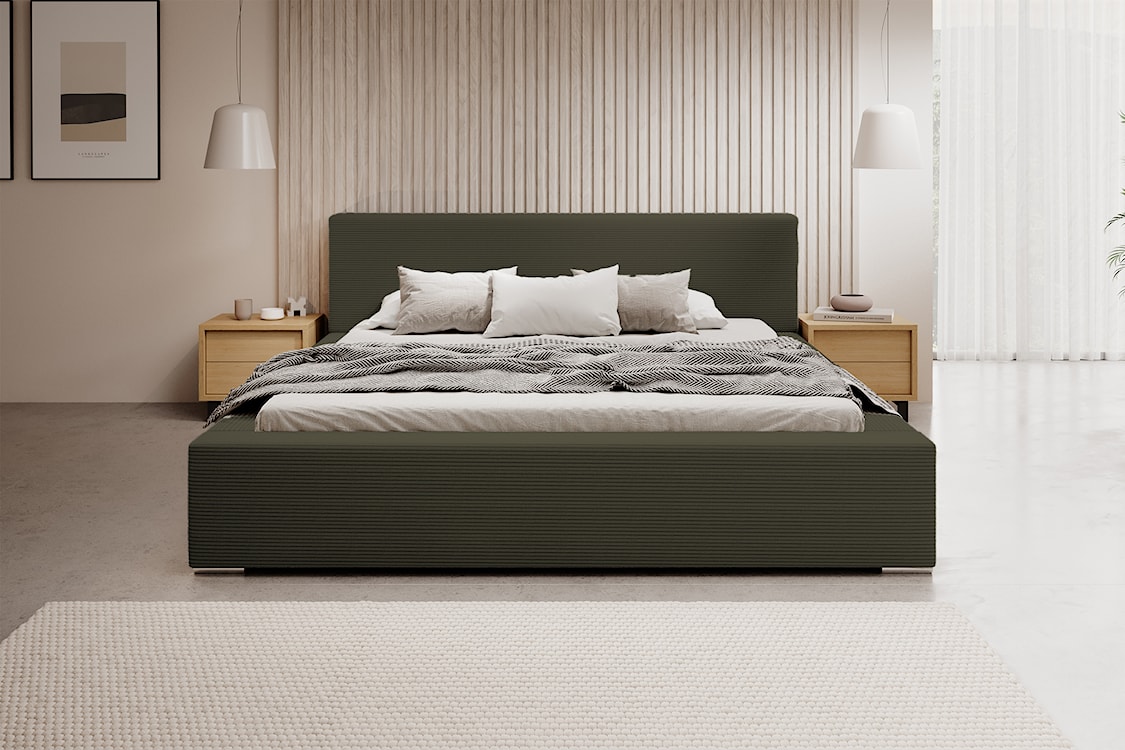 Łóżko tapicerowane 140x200 cm Pancetto z pojemnikiem oliwkowy sztruks  - zdjęcie 3