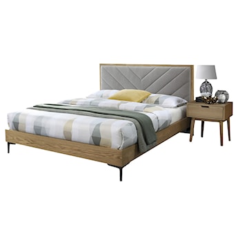 Łóżko drewniane z tapicerowanym zagłówkiem Zaneya 160x200 cm