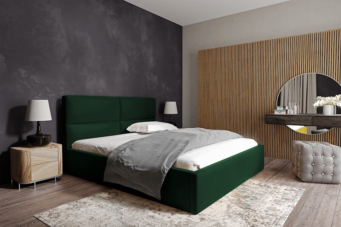 Łóżko tapicerowane Helma 140x200 cm z pojemnikiem zielone welur  - zdjęcie 2