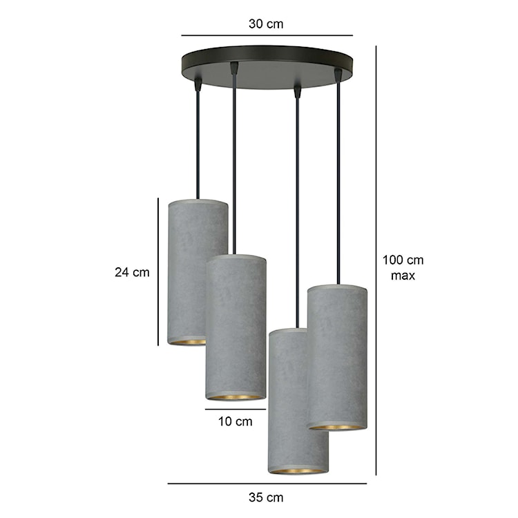 Lampa wisząca Bonett x4 asymetryczna średnica 35 cm szara  - zdjęcie 7