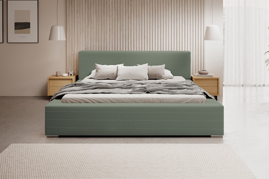 Łóżko tapicerowane 180x200 cm Pancetto z pojemnikiem szałwiowy sztruks  - zdjęcie 3