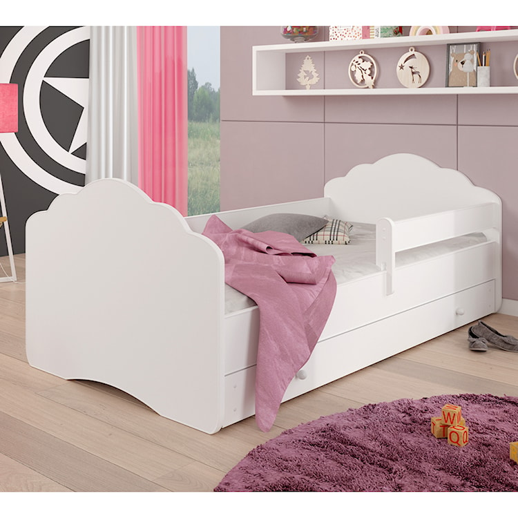 Łóżko dziecięce Sissa 140x70 cm białe z barierką i szufladą  - zdjęcie 2
