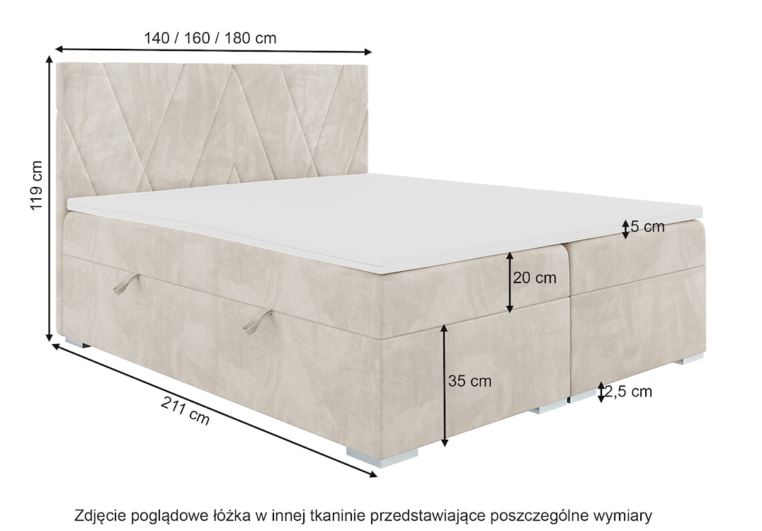 Łóżko kontynentalne 180x200 cm Korello z pojemnikami i topperem miedziane welur hydrofobowy  - zdjęcie 4