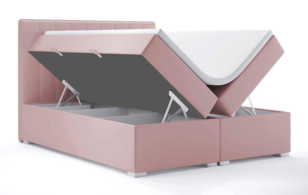 Łóżko kontynentalne 140x200 cm Hunbert z pojemnikami i topperem różowe welur hydrofobowy  - zdjęcie 4