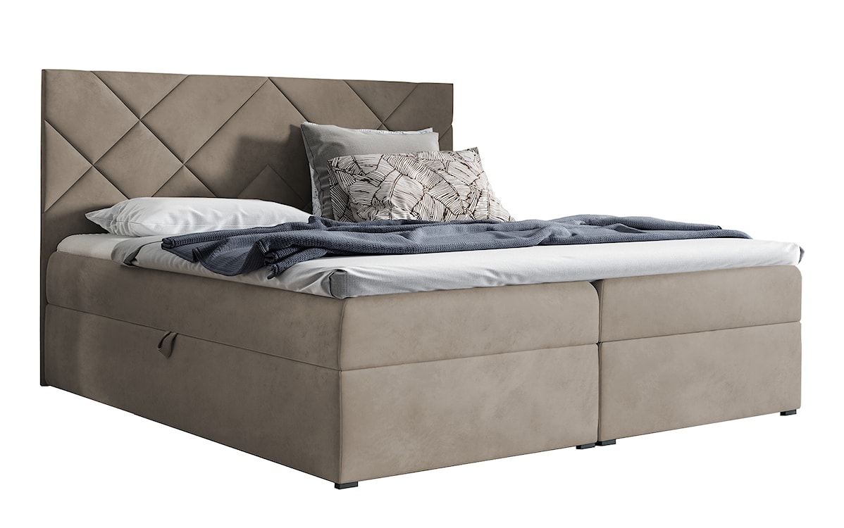Łóżko kontynentalne Mubappa 160x200 z dwoma pojemnikami, materacem i topperem jasnobrązowe hydrofobowe 