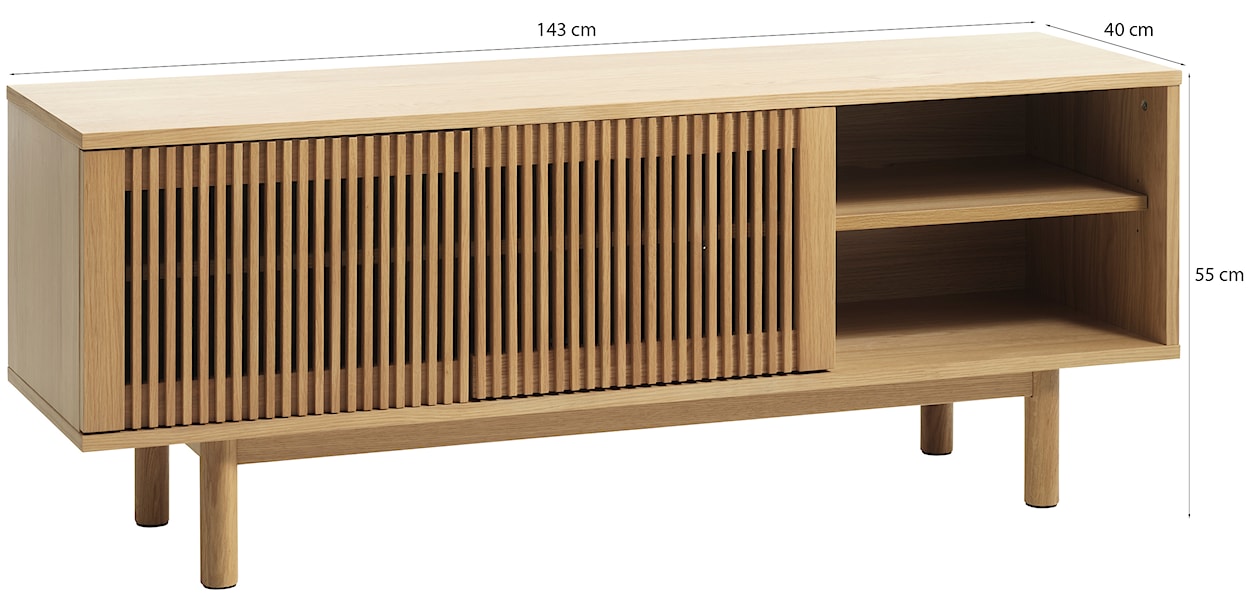 Szafka RTV Bruzel 143 cm dwudrzwiowa lamele dąb naturalny  - zdjęcie 6