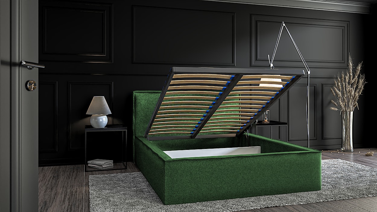 Łóżko tapicerowane 180x200 cm Lucera z pojemnikiem zielone  - zdjęcie 2