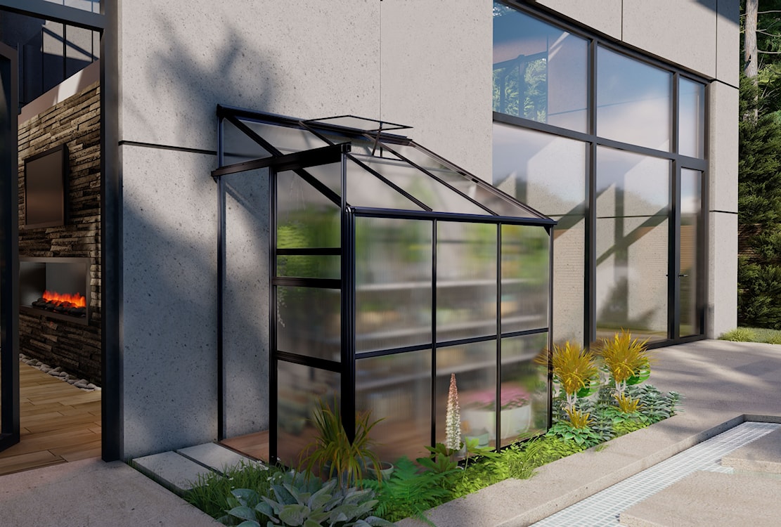 Szklarnia ogrodowa aluminiowa poliwęglanowa 2,3 m2 trzysekcyjna z fundamentem 124x185 cm czarna  - zdjęcie 2