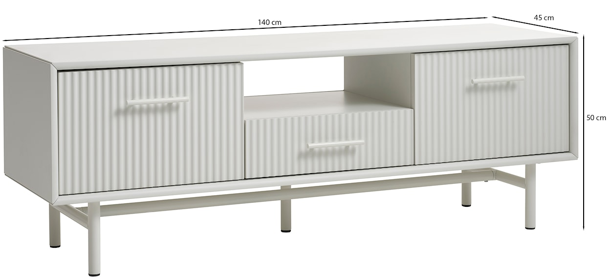 Szafka RTV Athenise 140 cm trzydrzwiowa lamele jasnoszara  - zdjęcie 6