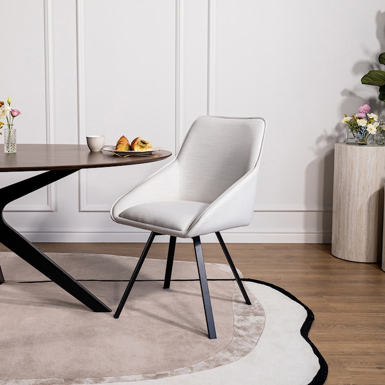 Krzesło tapicerowane Yanii na obrotowej podstawie jasnobeżowe  - zdjęcie 3