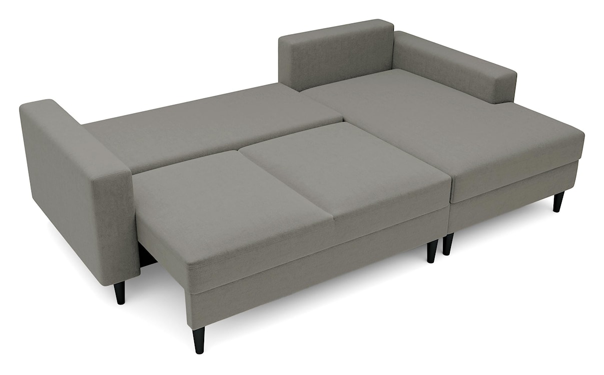 Narożnik z funkcją spania Nalika L-kształtny z pojemnikiem ciemnobeżowy welur hydrofobowy prawostronny  - zdjęcie 4