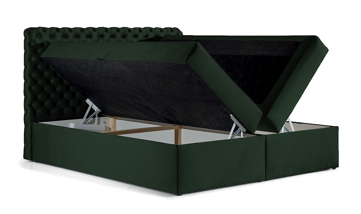 Łóżko kontynentalne Costmary 200x200 z dwoma pojemnikami, materacem i topperem ciemnozielone hydrofobowe  - zdjęcie 3