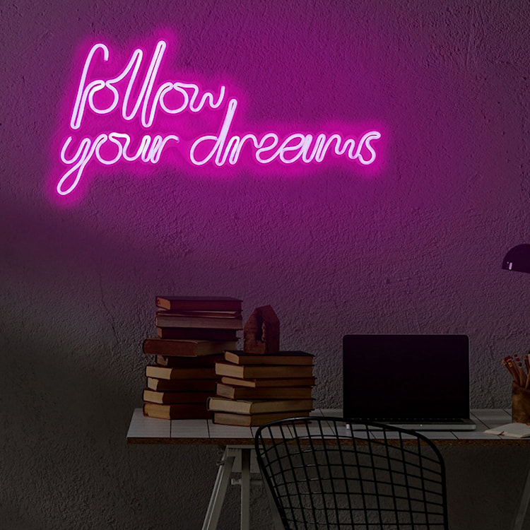 Neon na ścianę Letely z napisem Follow Your Dreams różowy  - zdjęcie 3