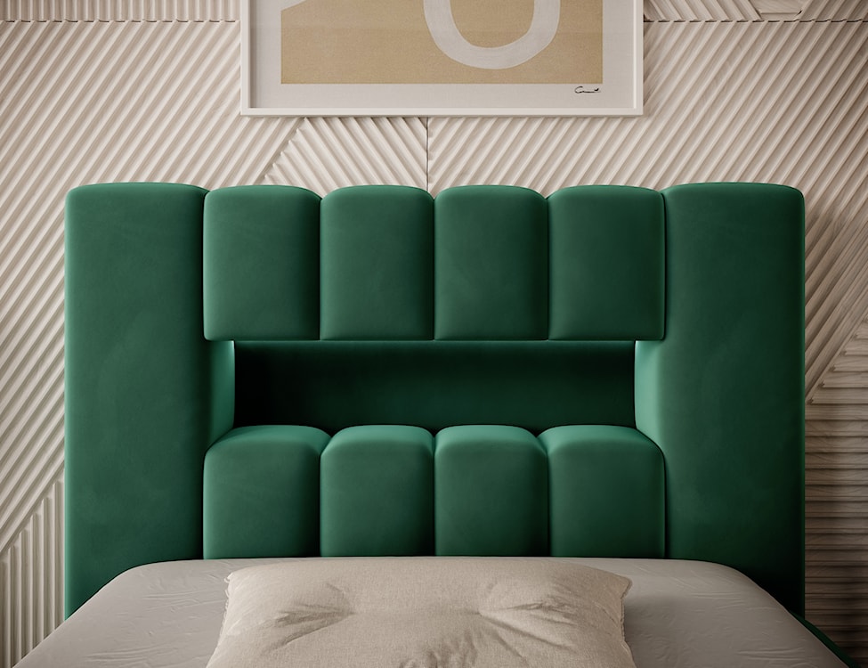 Łóżko tapicerowane 90x200 cm Rodeiro z pojemnikiem i oświetleniem zielone w tkaninie hydrofobowej  - zdjęcie 5