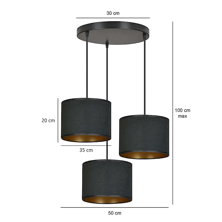 Lampa wisząca Hellid x3 asymetryczna średnica 50 cm czarna  - zdjęcie 8