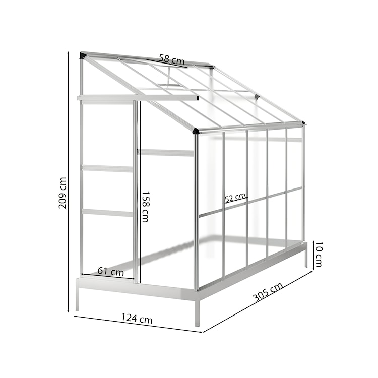 Szklarnia ogrodowa aluminiowa poliwęglanowa 3,78 m2 pięciosekcyjna z fundamentem 124x305 cm srebrna  - zdjęcie 6