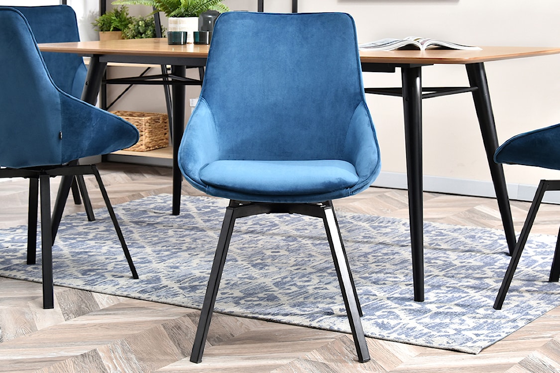 Krzesło tapicerowane Yanii z podłokietnikami niebieskie na czarnej podstawie  - zdjęcie 2
