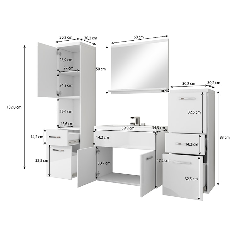 Zestaw mebli łazienkowych Kinsonin Bodega / Biały Połysk  - zdjęcie 3