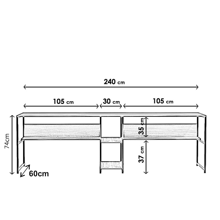 Biurko podwójne Hoovied 240x60 cm orzech  - zdjęcie 3