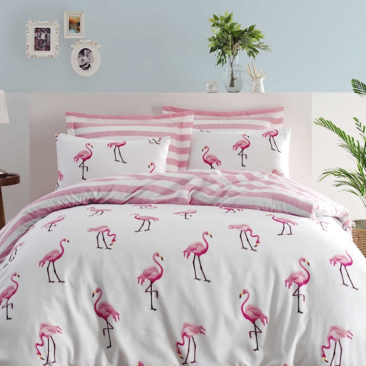 Komplet pościeli Flamingo Stripes 200x220 cm z dwiema poszewkami na poduszki 50x70 cm i prześcieradłem