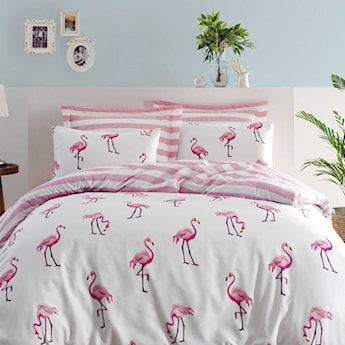 Komplet pościeli Flamingo Stripes 200x220 cm z dwiema poszewkami na poduszki 50x70 cm i prześcieradłem