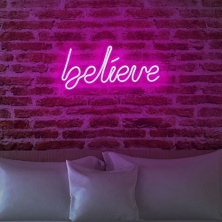 Neon na ścianę Letely z napisem Believe różowy  - zdjęcie 4