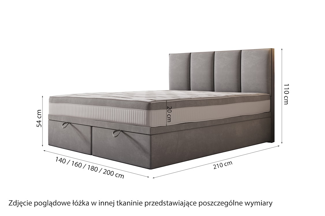 Łóżko kontynentalne 140x200 cm Mercatale z pojemnikami kremowy welur  - zdjęcie 6