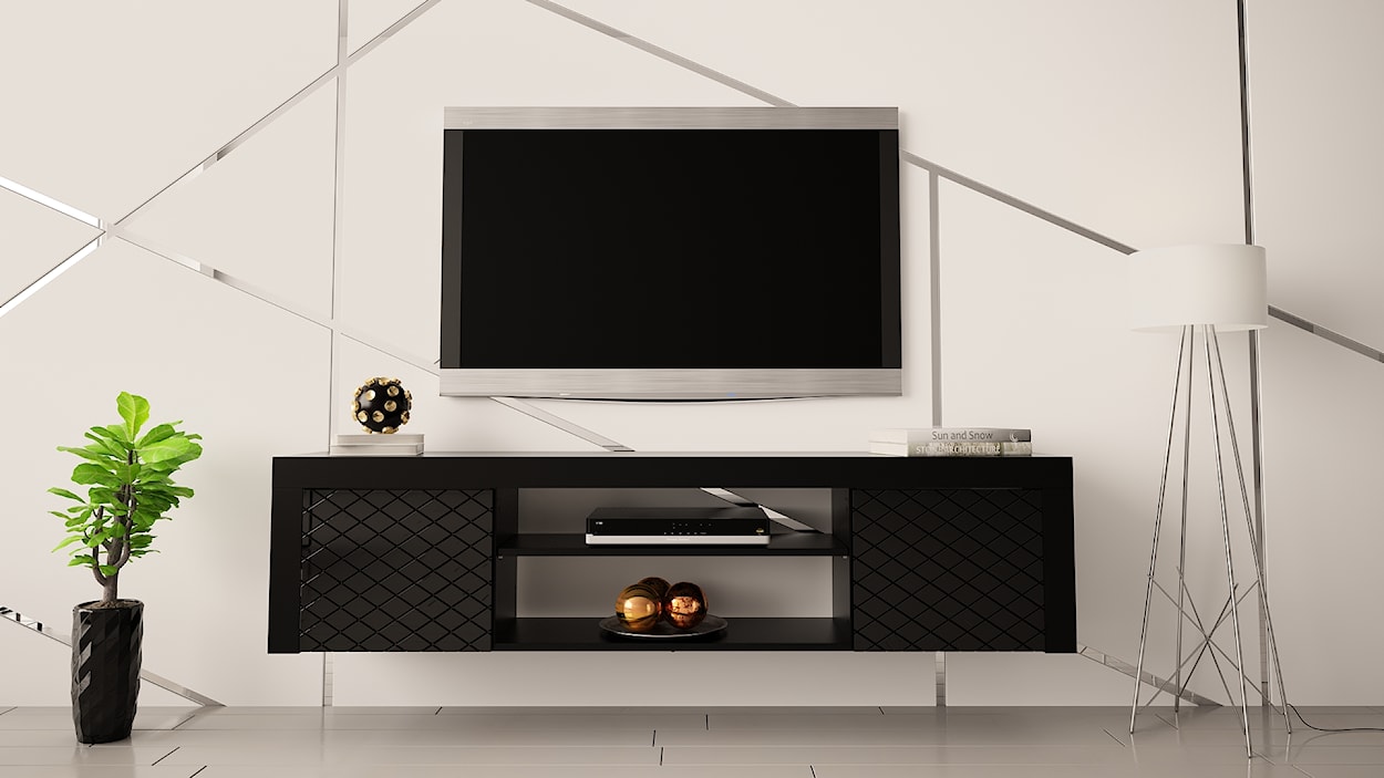 Szafka RTV Elmali 180 cm czarny mat / czarny połysk  - zdjęcie 3