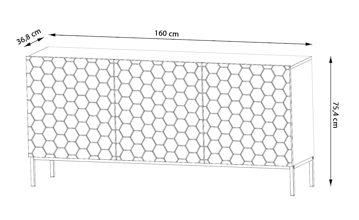 Komoda trzydrzwiowa Selhan 160 cm czarny mat / czarny połysk ze złotymi nogami heksagon  - zdjęcie 6