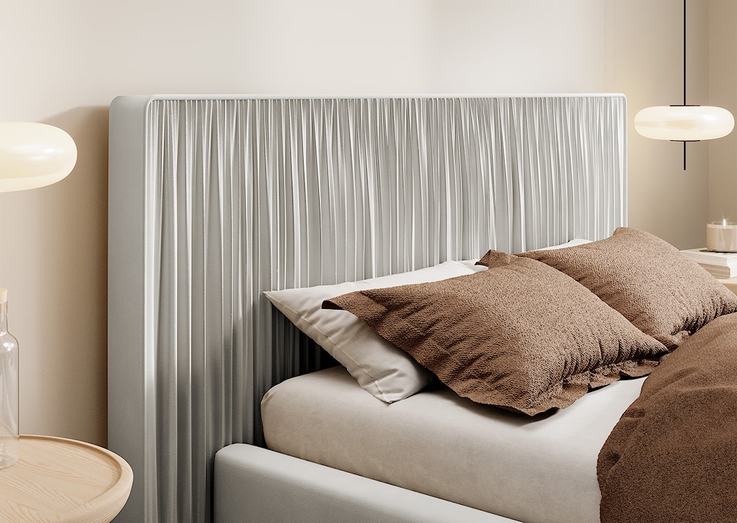 Łóżko tapicerowane 160x200 cm Toile z pojemnikiem z metalowym stelażem jasnobeżowe welur  - zdjęcie 4
