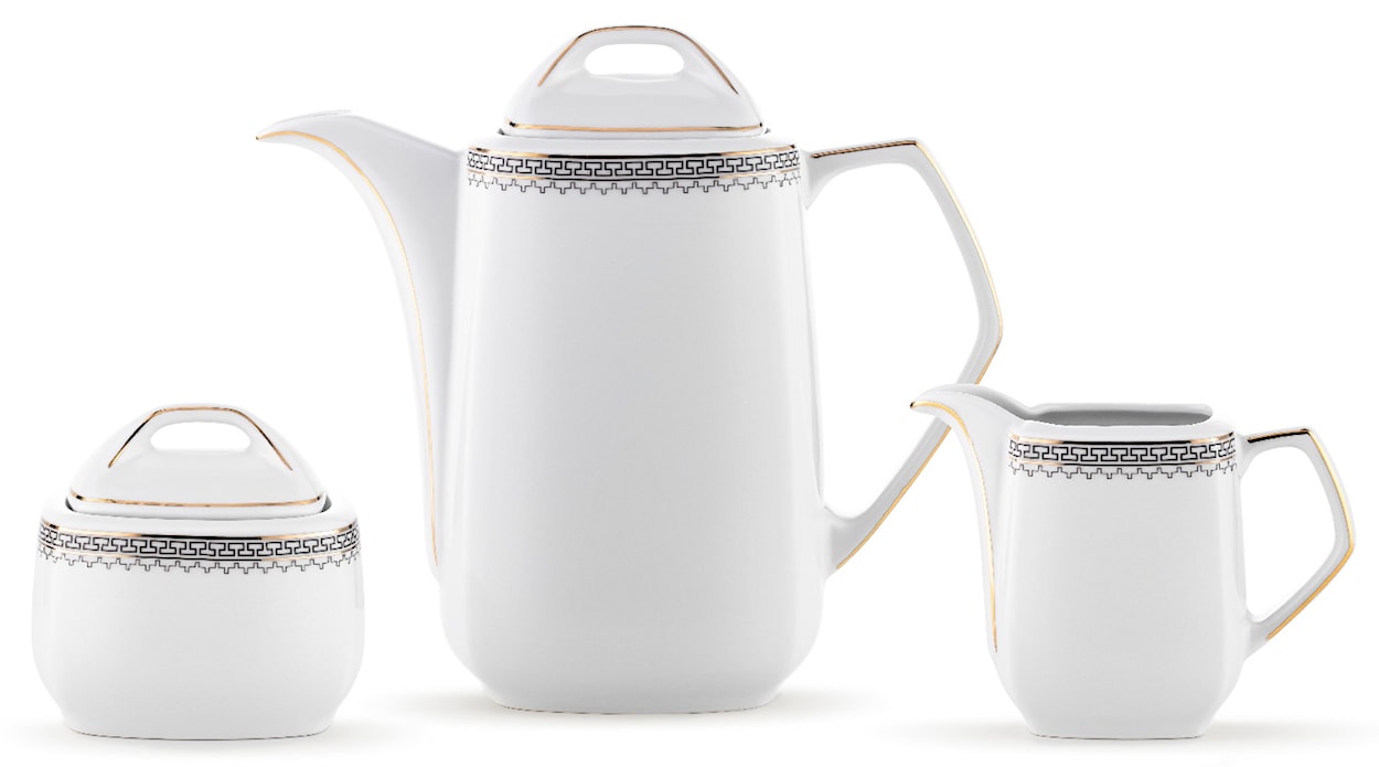 Serwis do herbaty porcelanowy dla 6 os. Pułaski biało-złoty