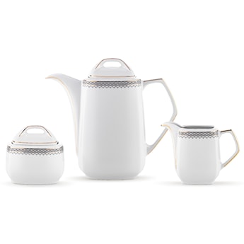Serwis do herbaty porcelanowy dla 6 os. Pułaski biało-złoty