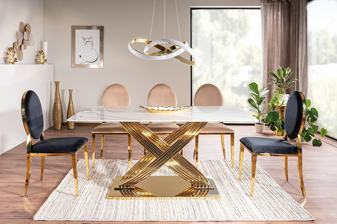 Krzesło tapicerowane Dersevie beżowy velvet/ złoty stelaż  - zdjęcie 3