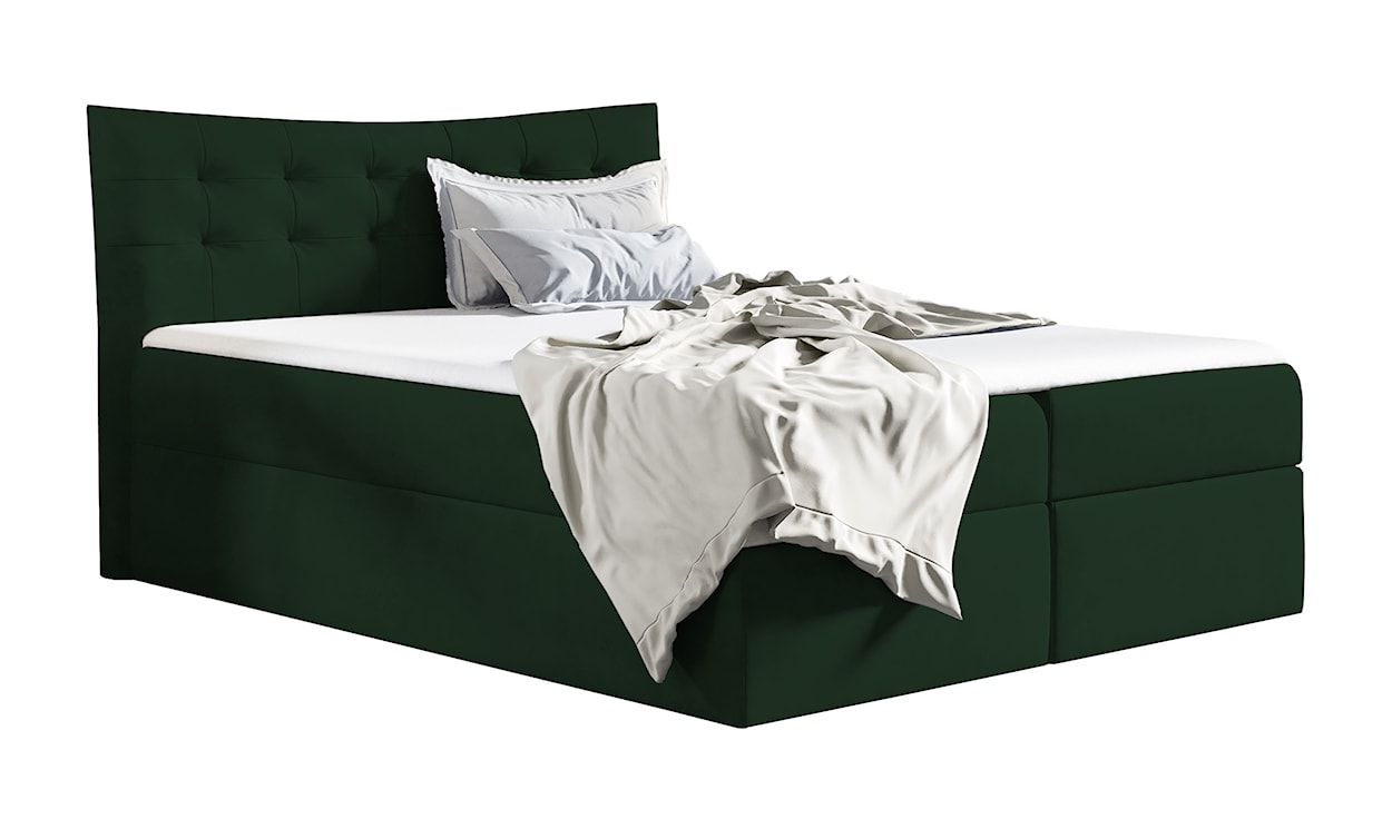 Łóżko kontynentalne Ramblano 180x200 z dwoma pojemnikami, materacem i topperem zielone hydrofobowe 