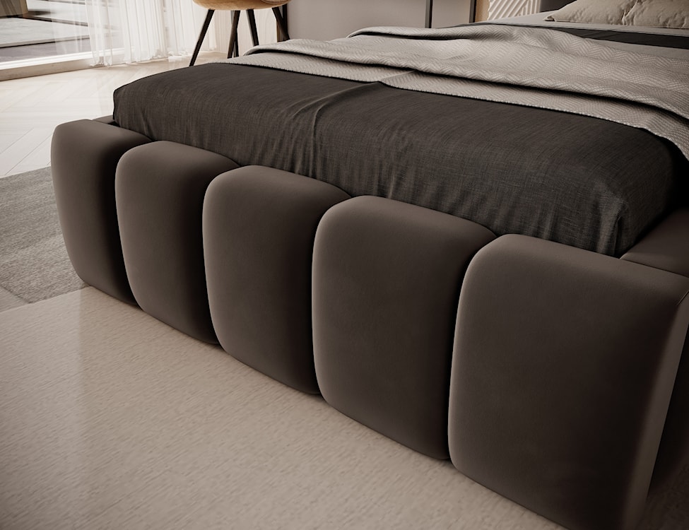 Łóżko tapicerowane 90x200 cm Rodeiro z pojemnikiem i oświetleniem ciemnobrązowe w tkaninie hydrofobowej  - zdjęcie 7
