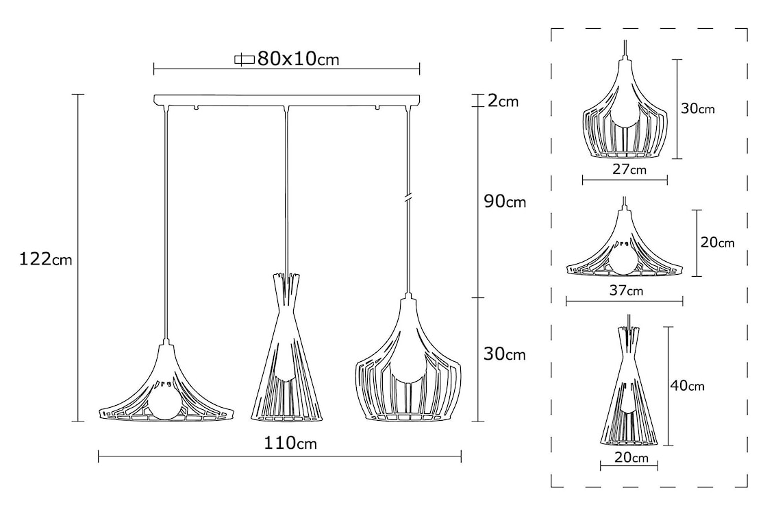 Lampa wisząca Tojil x3 na prostokątnej podsufitce miedziana  - zdjęcie 7