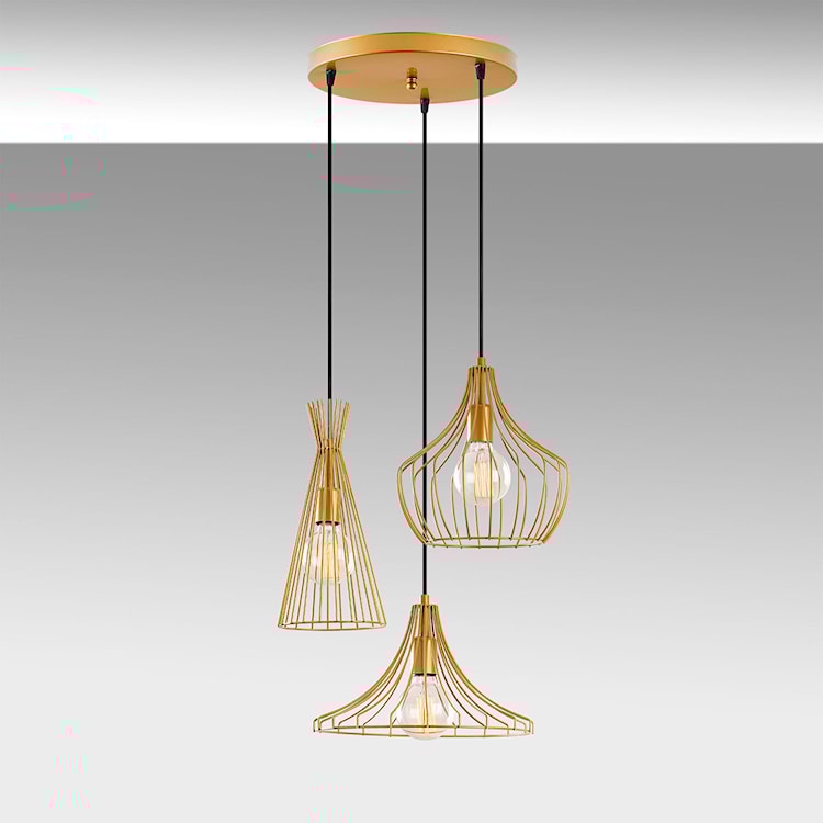 Lampa wisząca Tojil x3 na okrągłej podsufitce asymetryczna złota  - zdjęcie 5