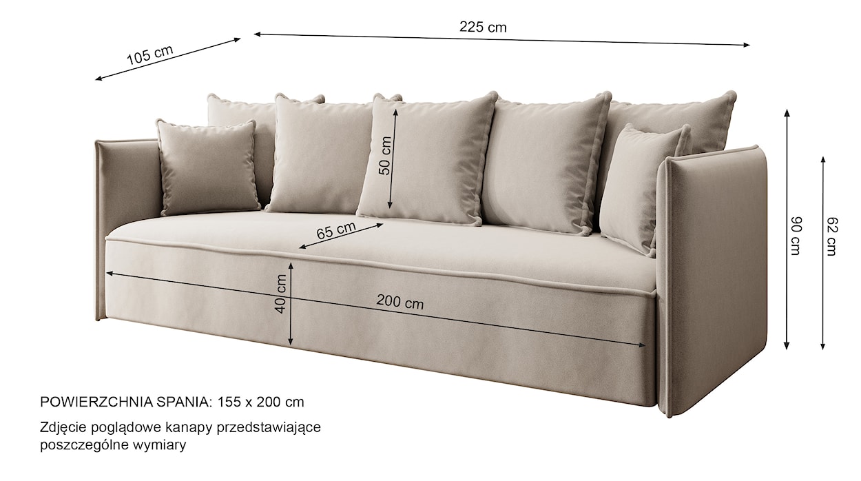 Kanapa rozkładana trzyosobowa Calabrio z pojemnikiem velvet beżowa łatwoczyszcząca  - zdjęcie 7