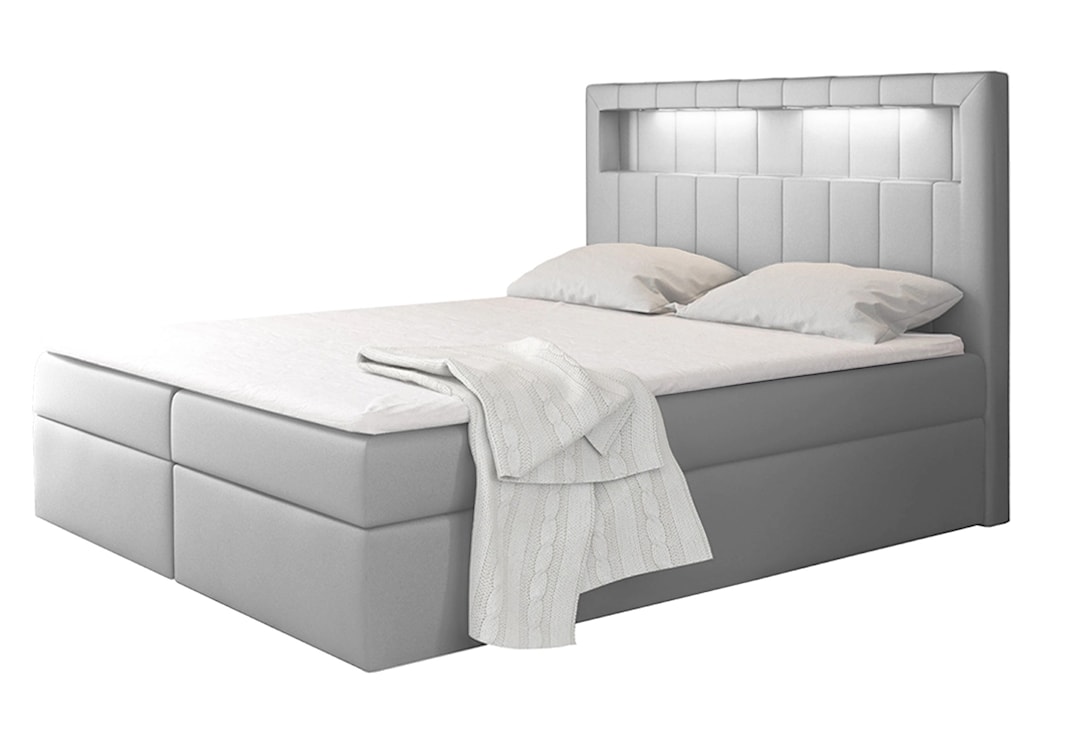 Łóżko kontynentalne Liarchil 120x200 z dwoma pojemnikami, materacem i topperem szare hydrofobowe