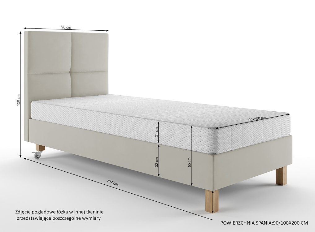 Łóżko tapicerowane 90x200 cm Donbay z wezgłowiem panelowym i materacem kieszeniowym ciemnobrązowe welur hydrofobowy  - zdjęcie 6