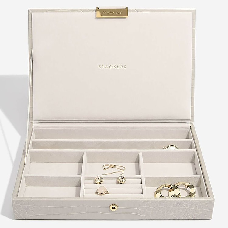 Szkatułka na biżuterię Classic jewellery Box beżowa z wytłaczanym wzorem  - zdjęcie 6
