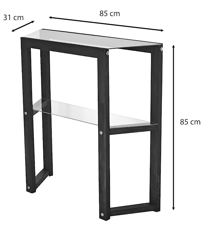 Konsola Vetters 85x31 cm ze szklanym blatem i podstawą z drewna antracytowa  - zdjęcie 10