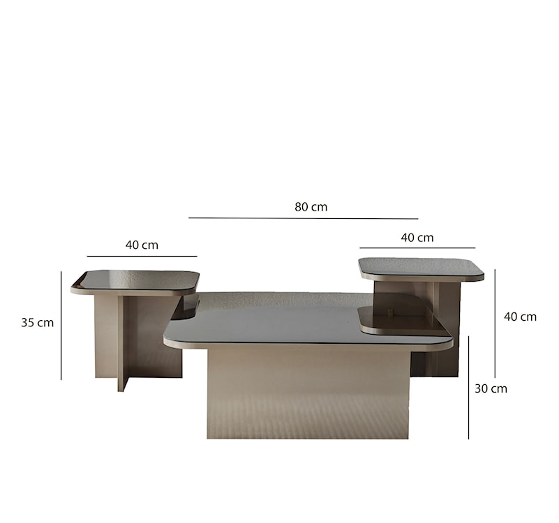 Zestaw trzech stolików kawowych Nosewell z lustrzanym blatem beżowy/ dymione lustro  - zdjęcie 7