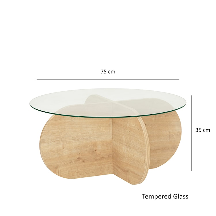 Stolik kawowy okrągły Klissay 75x75 cm szklany blat/ dąb  - zdjęcie 10