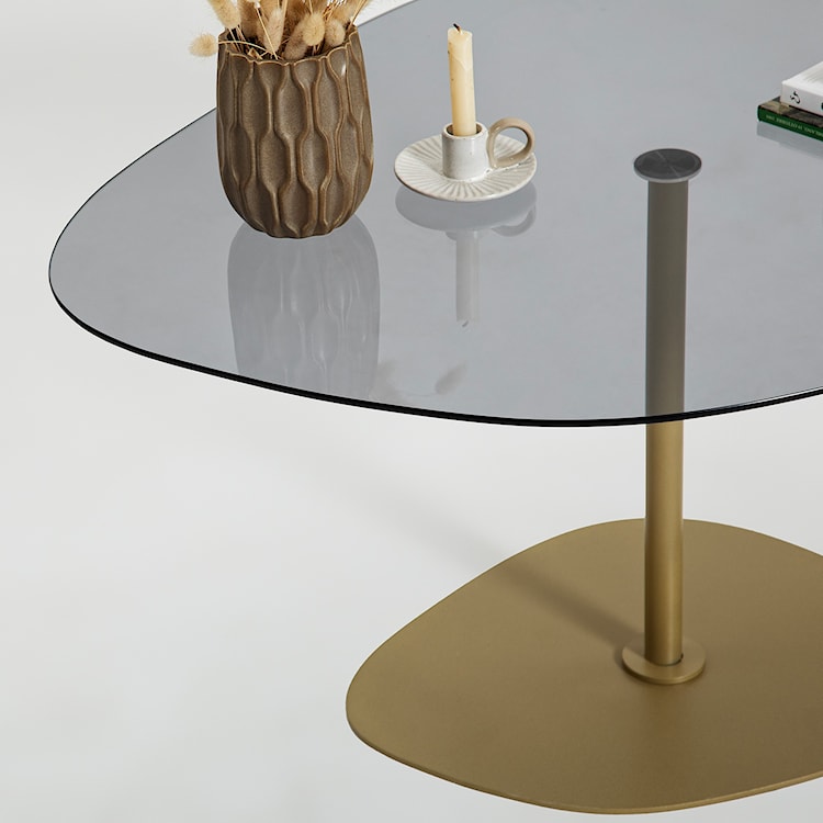 Stolik kawowy Pairrever 85x67 cm ciemnoszare szkło/ złota podstawa  - zdjęcie 7