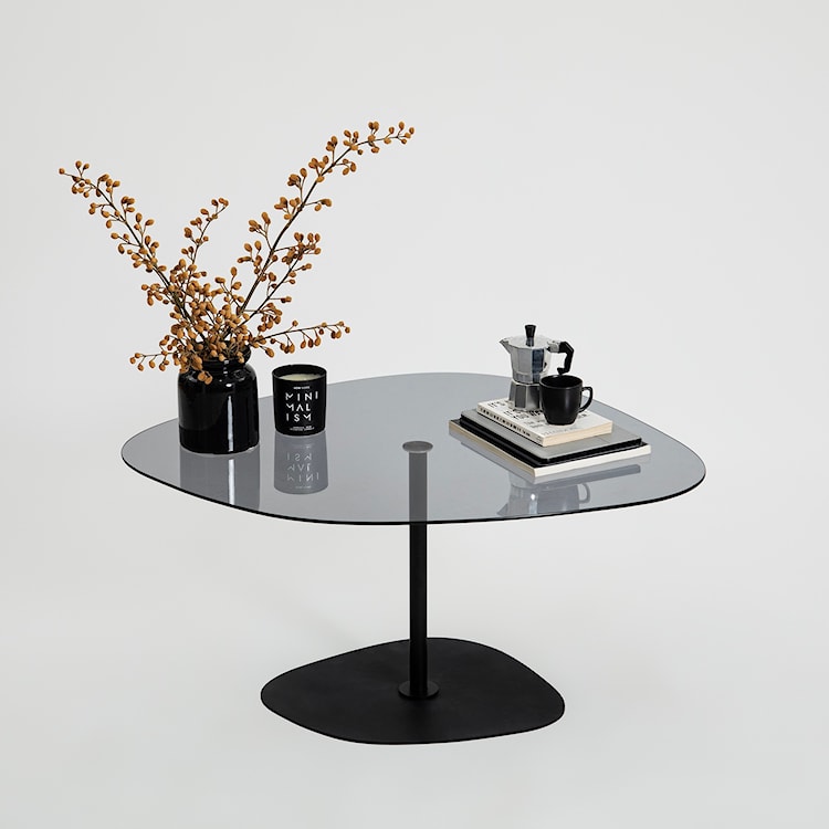 Stolik kawowy Pairrever 85x67 cm ciemnoszare szkło/ czarna podstawa  - zdjęcie 5