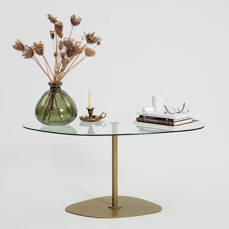Stolik kawowy Pairrever 85x67 cm  transparentne szkło/ złota podstawa  - zdjęcie 5