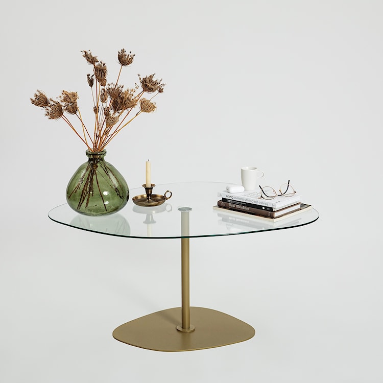 Stolik kawowy Pairrever 85x67 cm  transparentne szkło/ złota podstawa  - zdjęcie 6