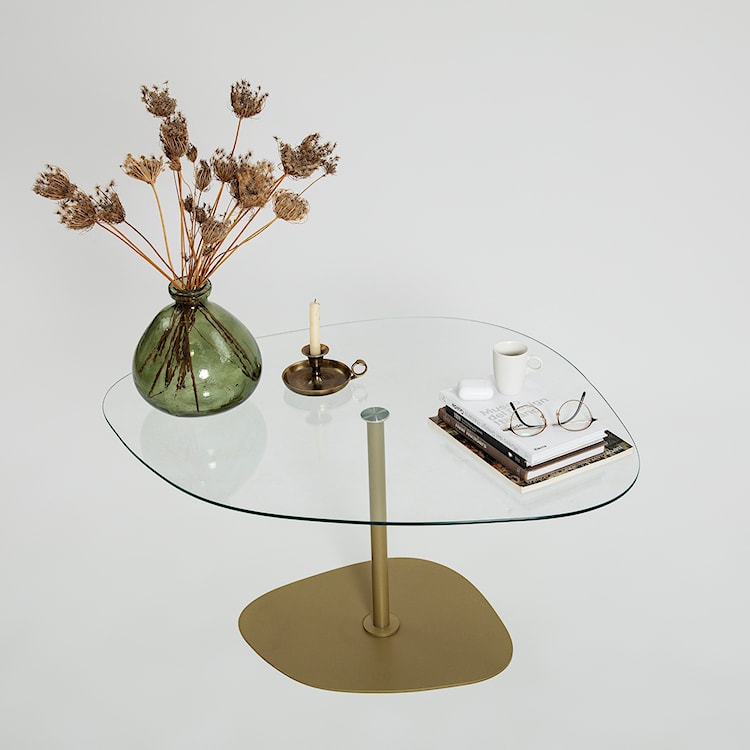 Stolik kawowy Pairrever 85x67 cm  transparentne szkło/ złota podstawa  - zdjęcie 8
